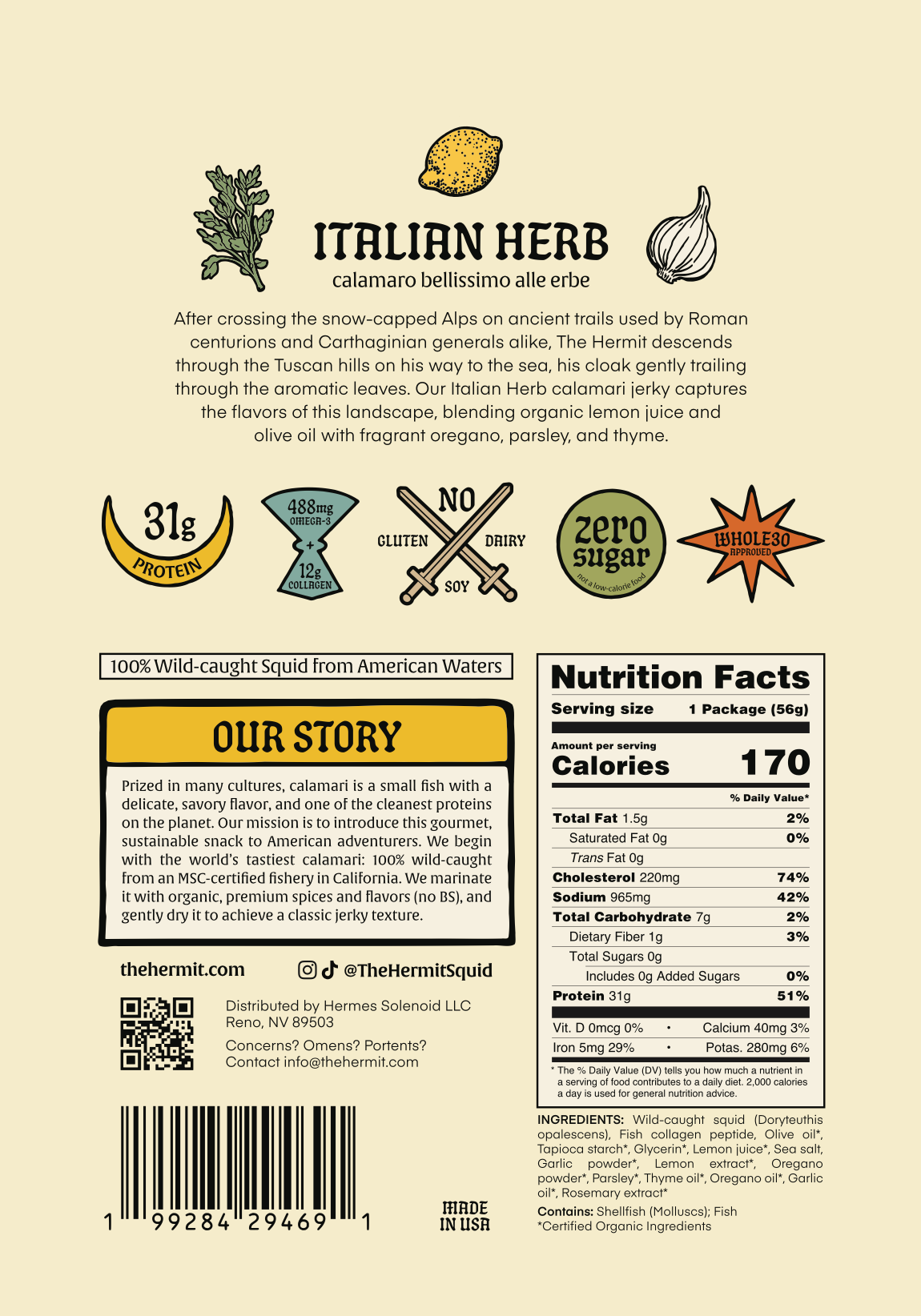 Italian Herb - Calamari Jerky - 2oz